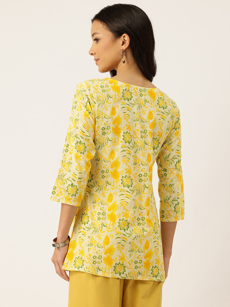 3/4 Sleeve Round Neck Vcut top Yellow Colour