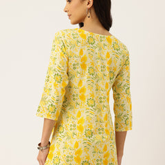 3/4 Sleeve Round Neck Vcut top Yellow Colour