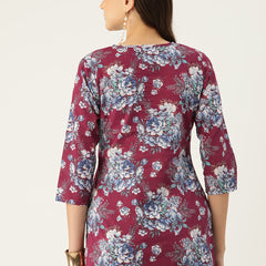 Floral Print 4 Button Straight Kurti