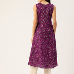 Elegant Floral Sleeveless A-Line Kurti with Back Zip Closure