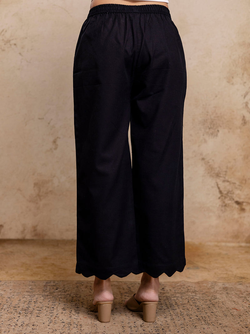 Classic Cotton Palazzos with Unique Curved Hem Design