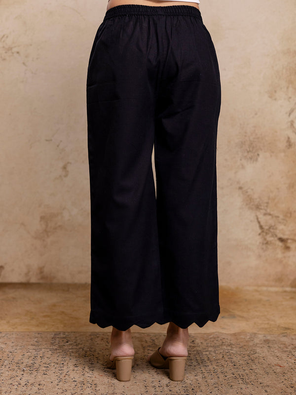 Classic Cotton Palazzos with Unique Curved Hem Design