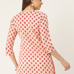 Floral Print 4 Button Straight Kurti