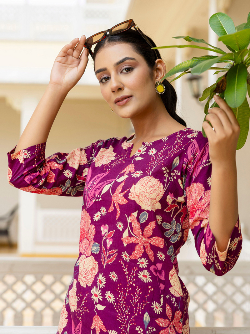 Purple Breezy Printed Cotton Co-Ord Set for Comfortable All-Day Wear