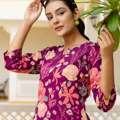 Purple Breezy Printed Cotton Co-Ord Set for Comfortable All-Day Wear