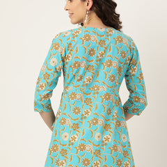 Floral Print Angrakha 3\4 Sleeves Flared Kurti