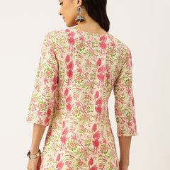 3/4 Sleeve Round Neck Vcut top Cream Colour