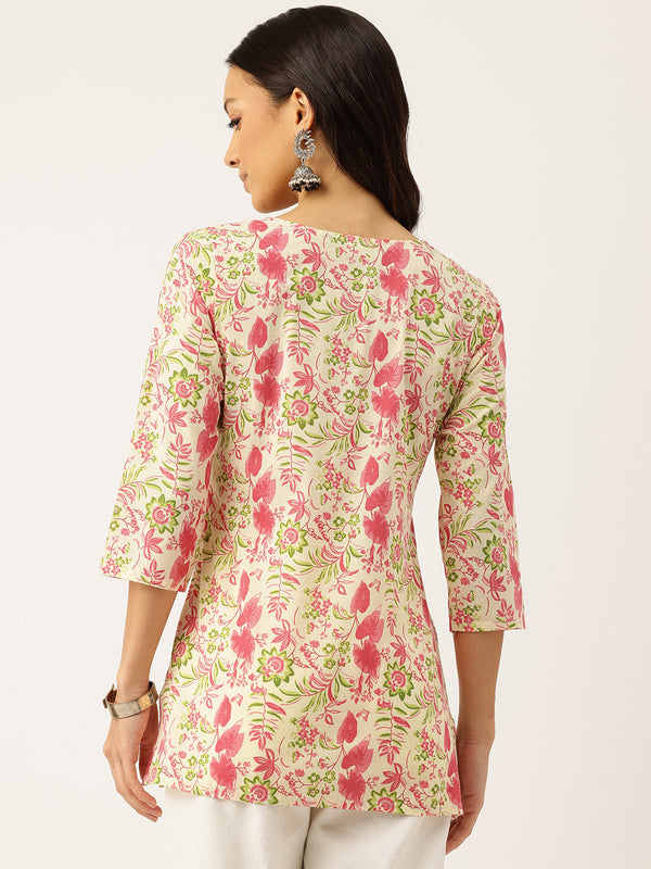 3/4 Sleeve Round Neck Vcut top Cream Colour