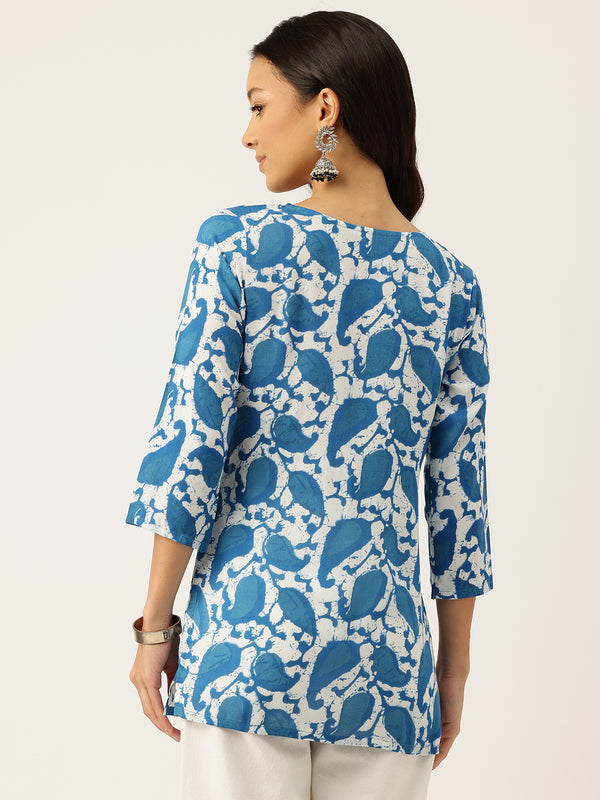 3/4 Sleeve Round Neck Vcut top Blue Colour