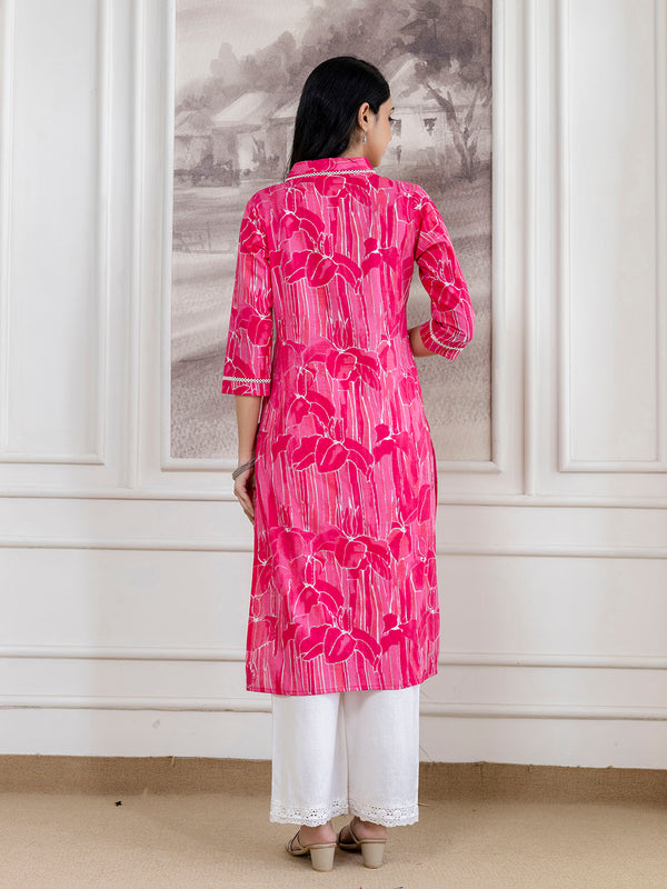 Elegant Ethnic Printed Cotton Straight Kurta with V-Neckline
