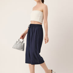 Women's Culottes | Calf-Length Pants with Double Pockets & Elastic Waistband