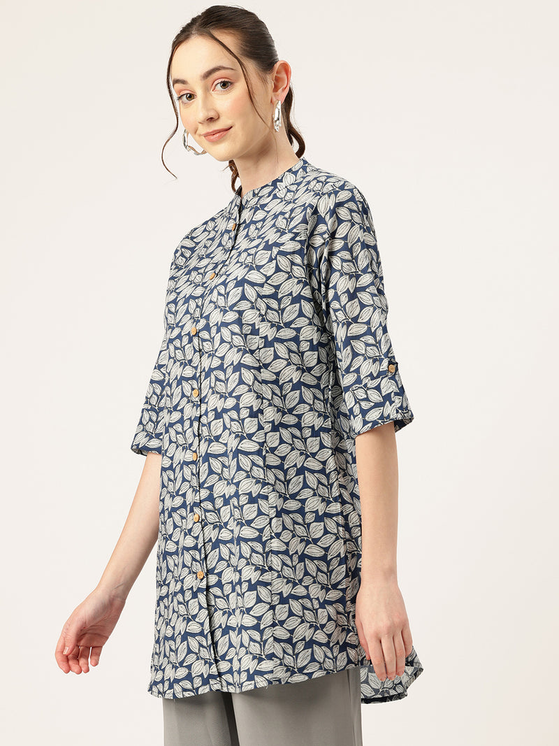 Printed Mandarin Collar top – Casual & Chic