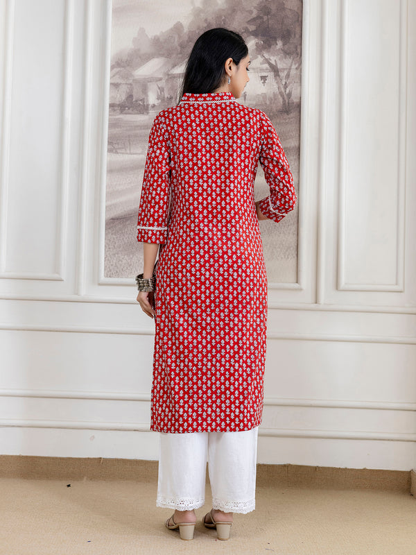 Elegant Ethnic Printed Cotton Straight Kurta with V-Neckline