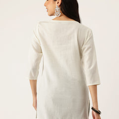 Elegant Short Kurti for Women –Button Detailing & 3/4 Sleeves | Round Neck |