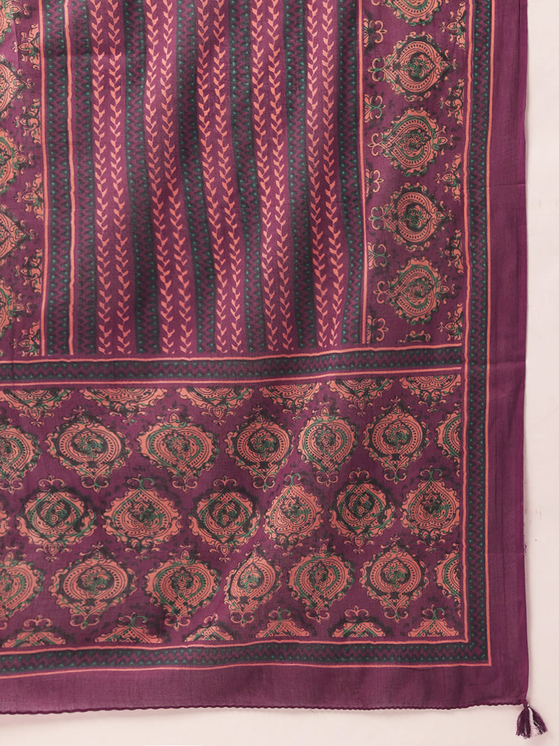 Straight Dupatta Sets - V-Neck, 3/4 Sleeves with Border Detailing, Elastic Waistband Pants with Pockets & Full-Length Dupatta (M-XXL)