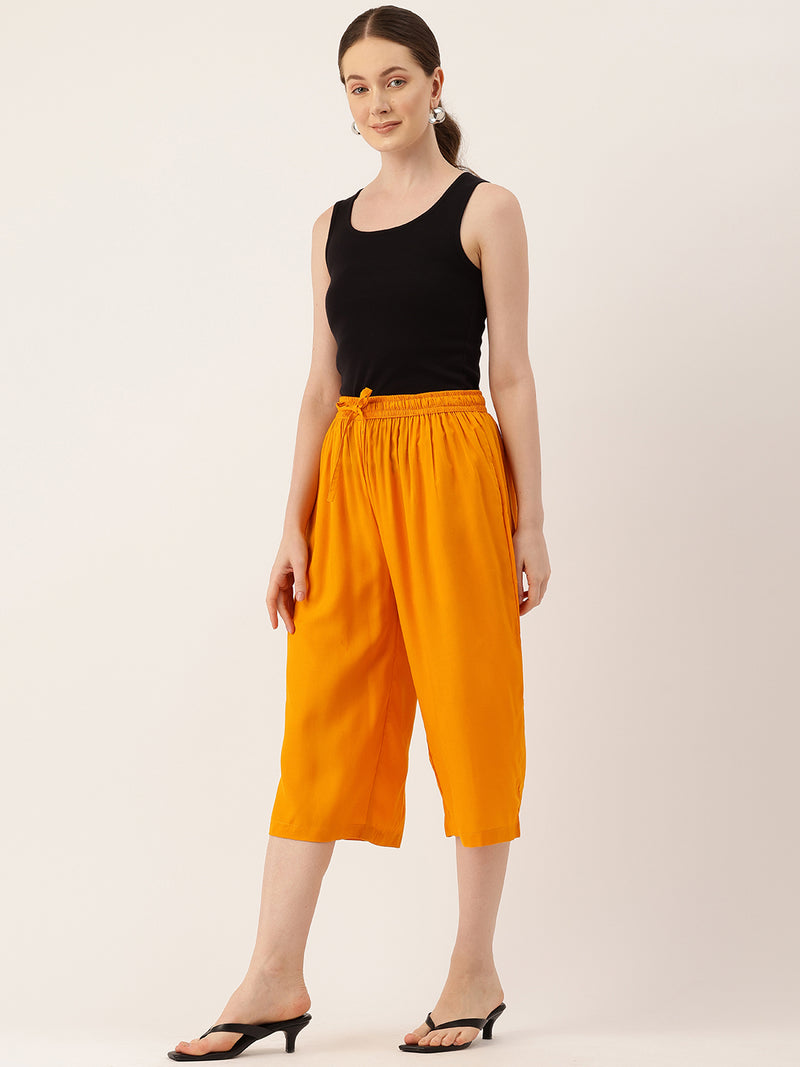 Women's Culottes | Calf-Length Pants with Double Pockets & Elastic Waistband
