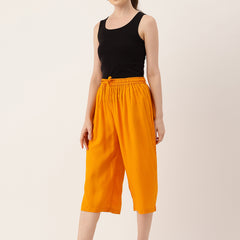 Women's Culottes | Calf-Length Pants with Double Pockets & Elastic Waistband