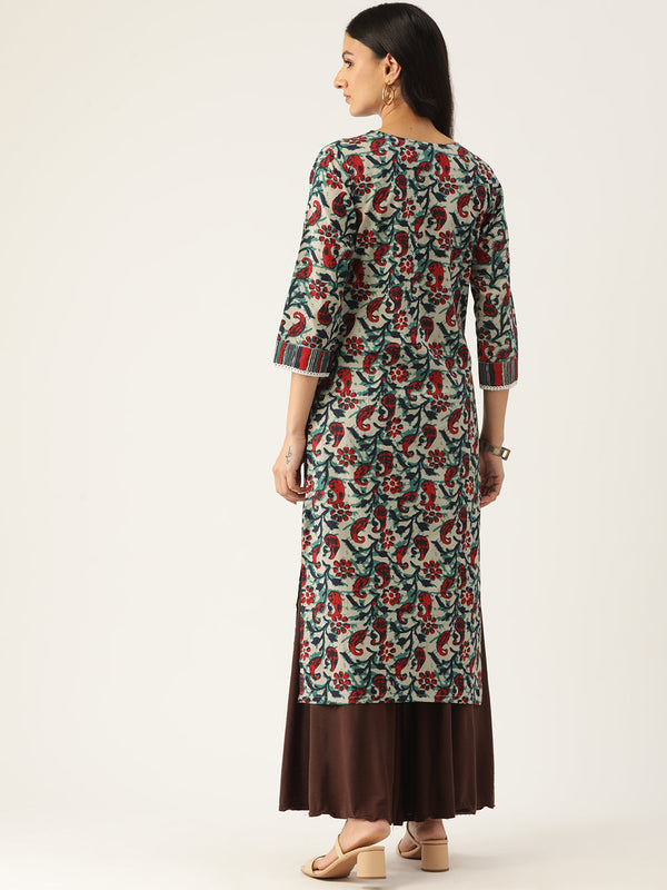Cotton Printed V-Neck Kurti
