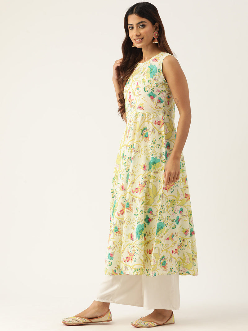 Cotton Printed Sleeveless A-Line Flared Kurti