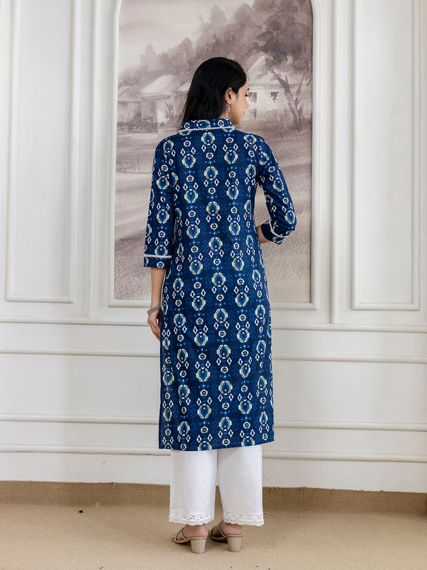 Elegant Ethnic Printed Cotton Straight Kurta with V-Neckline
