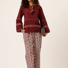 Red Women Pure Cotton Paisley Printed Palazzo Pants | Elastic Waist | Wide Leg