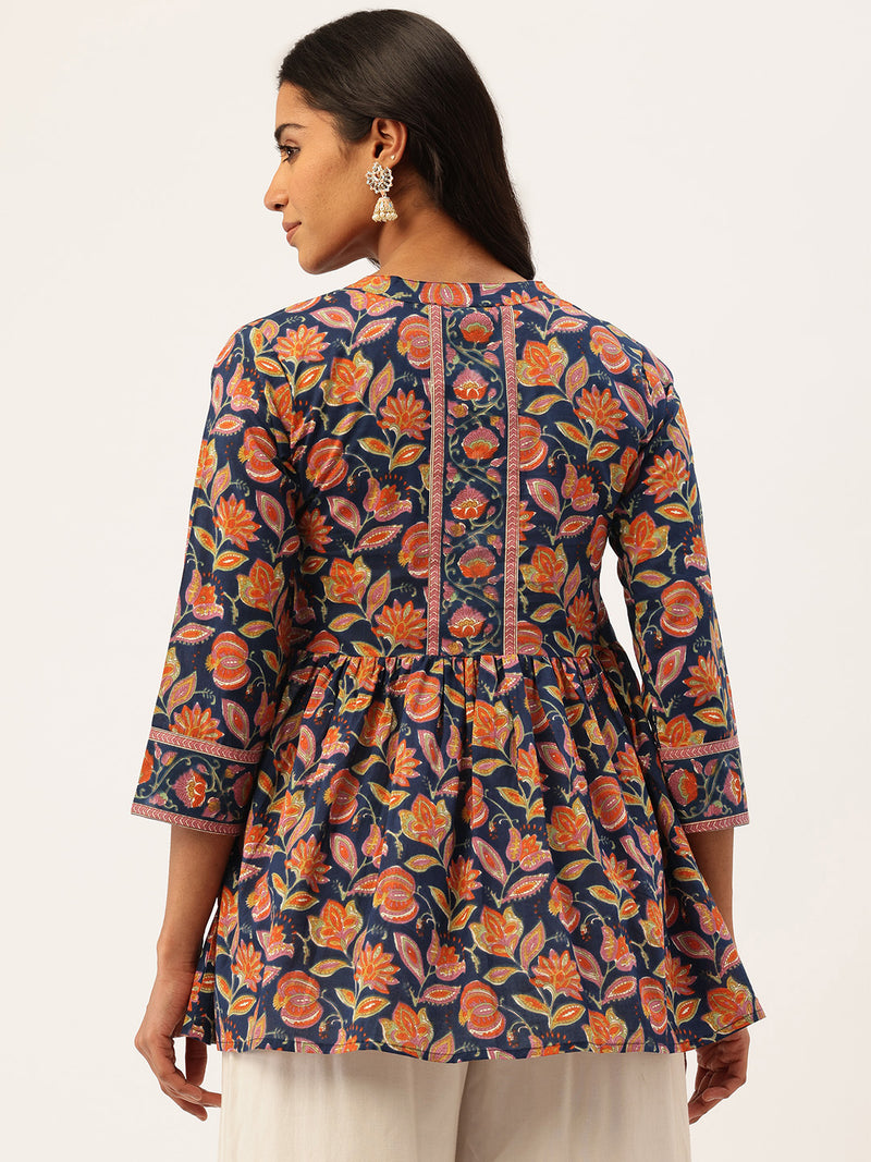 Peplum Hem TOP for Women - Mandarin Collar with V-Cut & 3/4 Sleeves