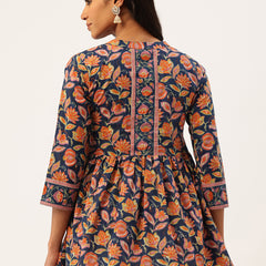 Peplum Hem TOP for Women - Mandarin Collar with V-Cut & 3/4 Sleeves