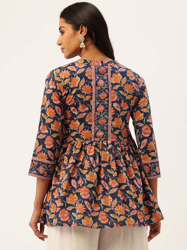 Peplum Hem TOP for Women - Mandarin Collar with V-Cut & 3/4 Sleeves