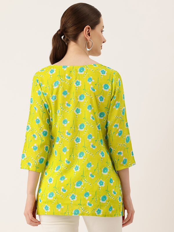 3/4 Sleeve Round Neck Vcut top Green1 Colour