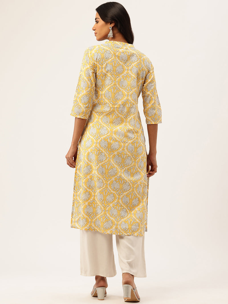 Graceful Long Kurta with 3/4 Sleeves and Button accents A Perfect Fusion of Comfort and Style
