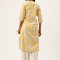 Graceful Long Kurta with 3/4 Sleeves and Button accents A Perfect Fusion of Comfort and Style