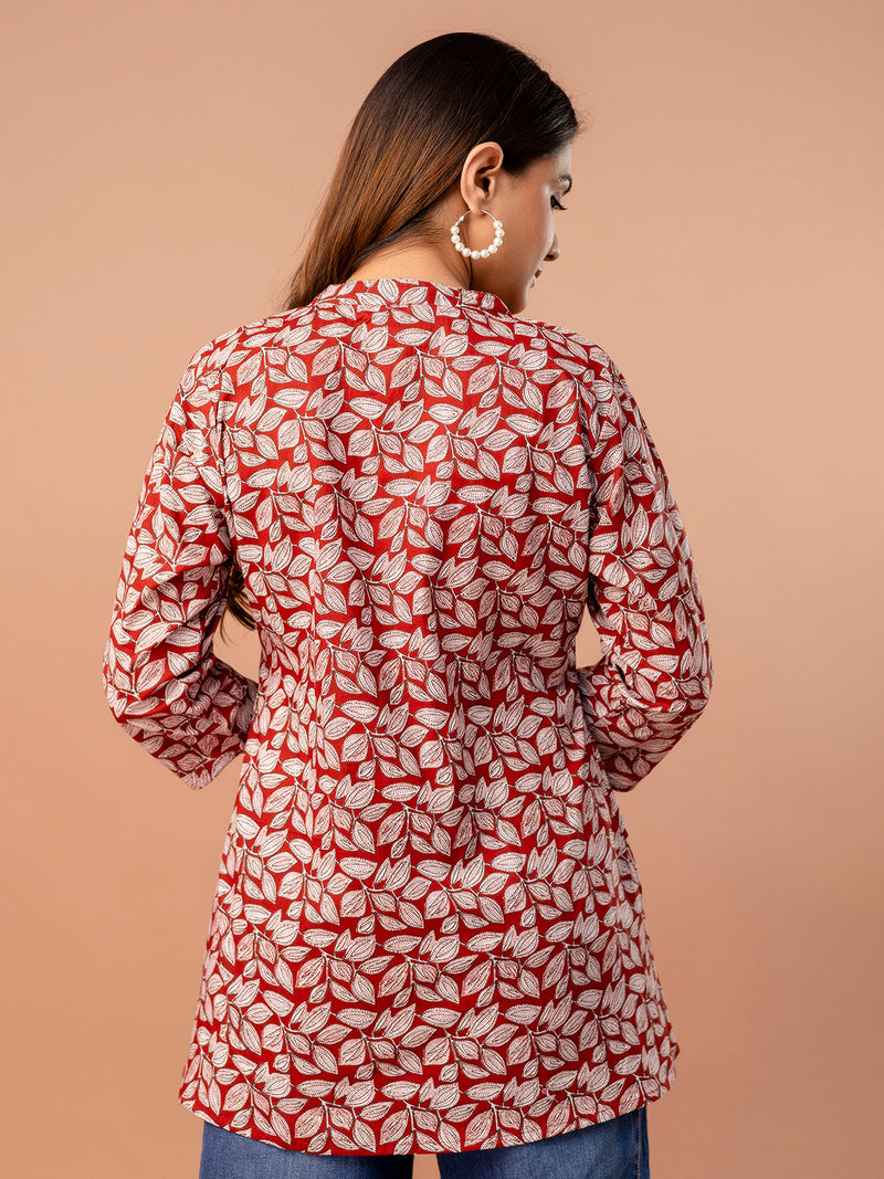 Top – Mandarin Collar, 3/4 Sleeves, Flattering Fit (Sizes S–XXL)