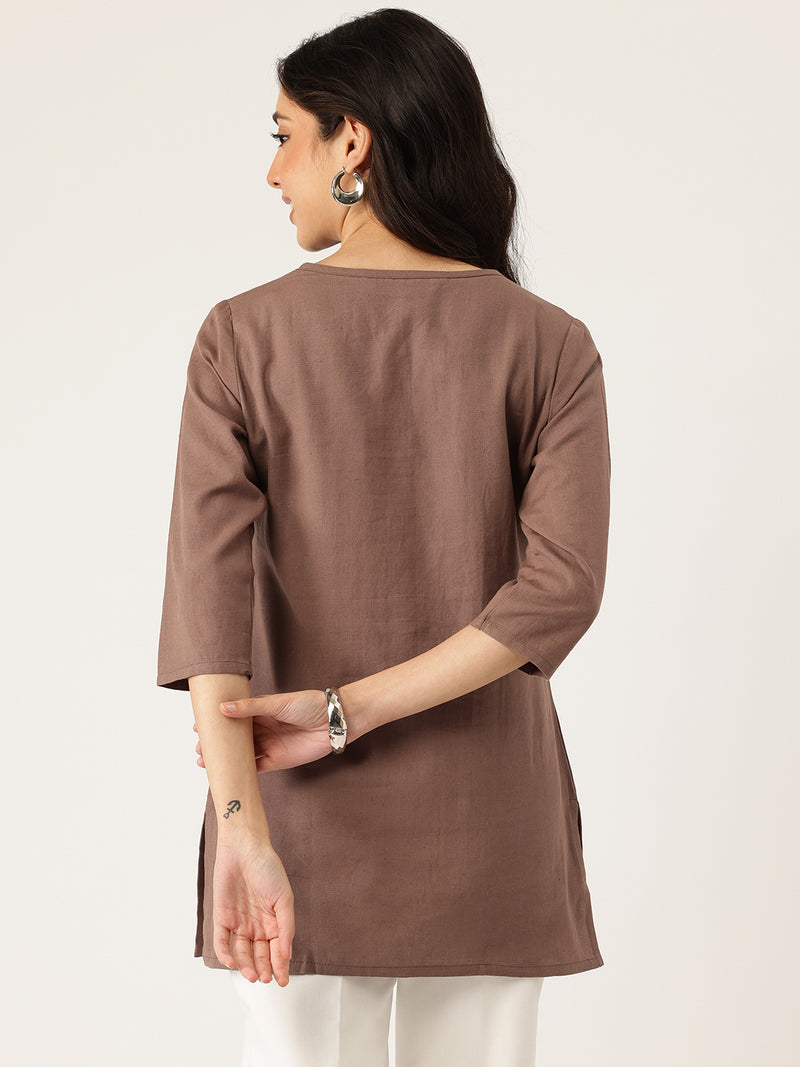 Elegant Short Kurti for Women –Button Detailing & 3/4 Sleeves | Round Neck |
