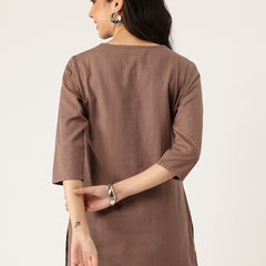 Elegant Short Kurti for Women –Button Detailing & 3/4 Sleeves | Round Neck |
