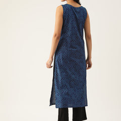 Cotton Boat Neck Sleeveless Straight Kurti