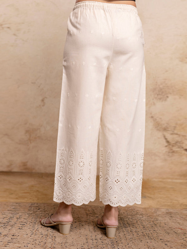 Women’s Cotton Embroidered Wide-Leg Palazzos | Soft, Breathable & Elegant