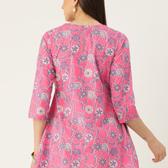 Floral Print Angrakha 3\4 Sleeves Flared Kurti