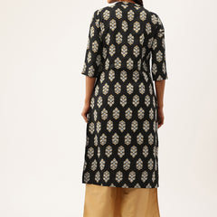 Graceful Long Kurta with 3/4 Sleeves and Button accents A Perfect Fusion of Comfort and Style
