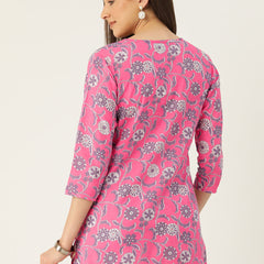 Floral Print 4 Button Straight Kurti