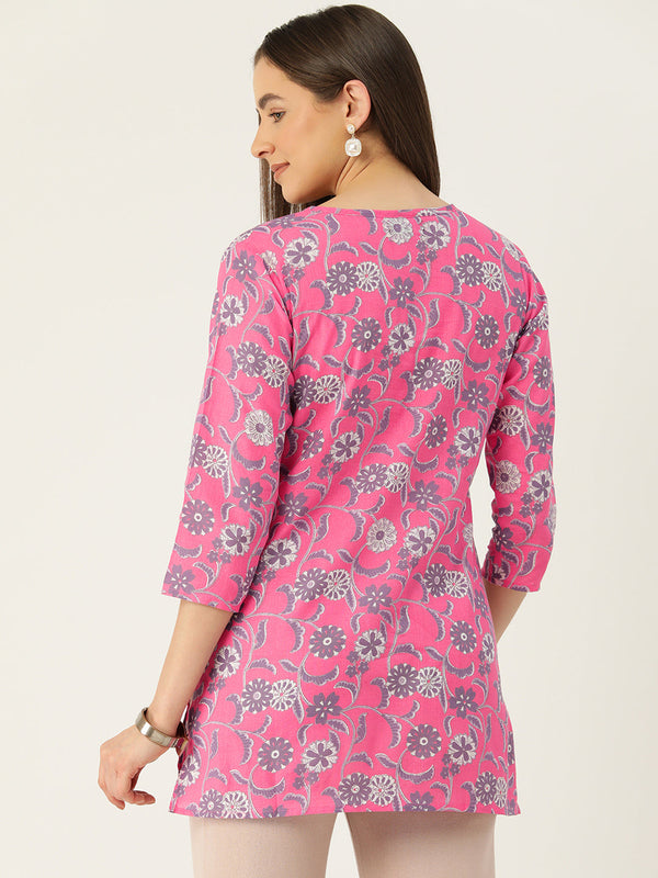 Floral Print 4 Button Straight Kurti
