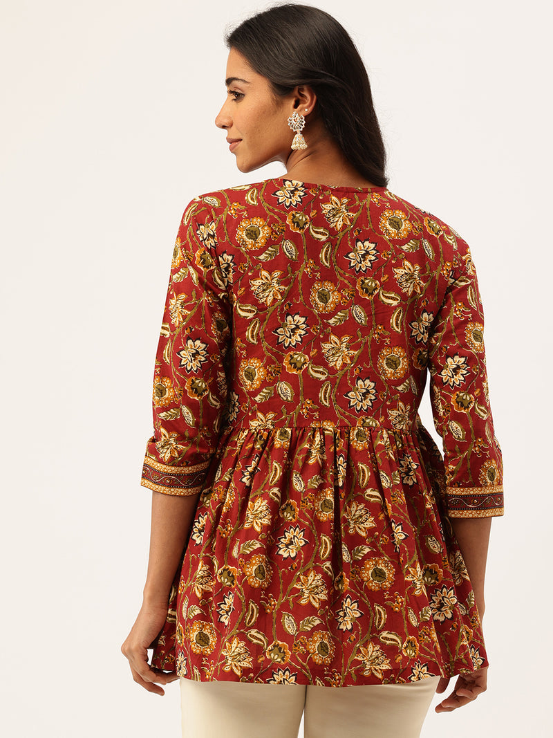 Princess Cut Top for Women - 3/4 Sleeves with Front Drawstrings