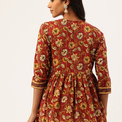 Princess Cut Top for Women - 3/4 Sleeves with Front Drawstrings