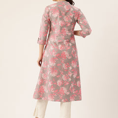 Elegant A-Line Long Kurta for Women - Mandarin Collar with Button Detailing