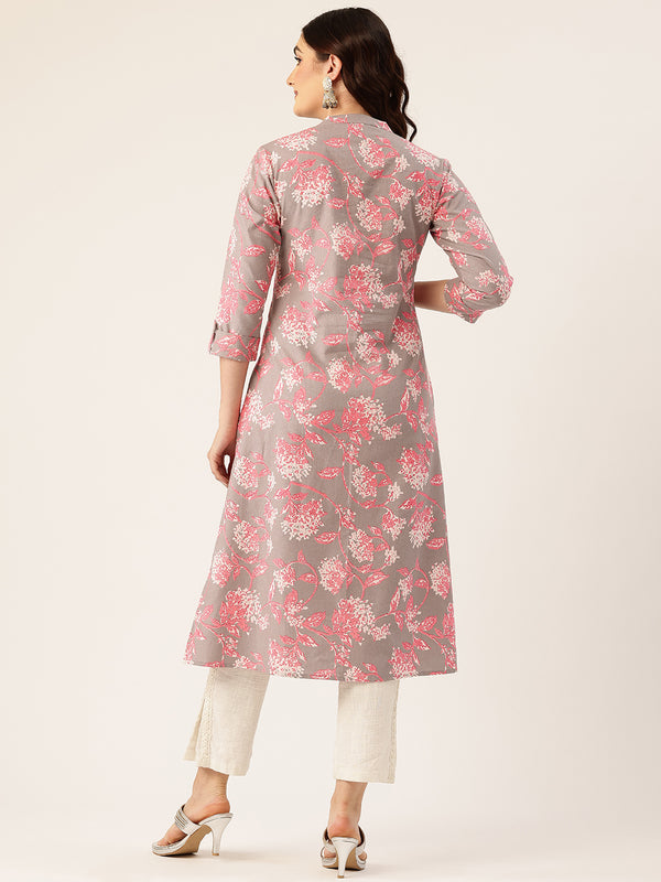 Elegant A-Line Long Kurta for Women - Mandarin Collar with Button Detailing