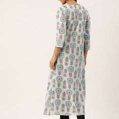 Floral Print 4 Button Angrakha Long Kurti