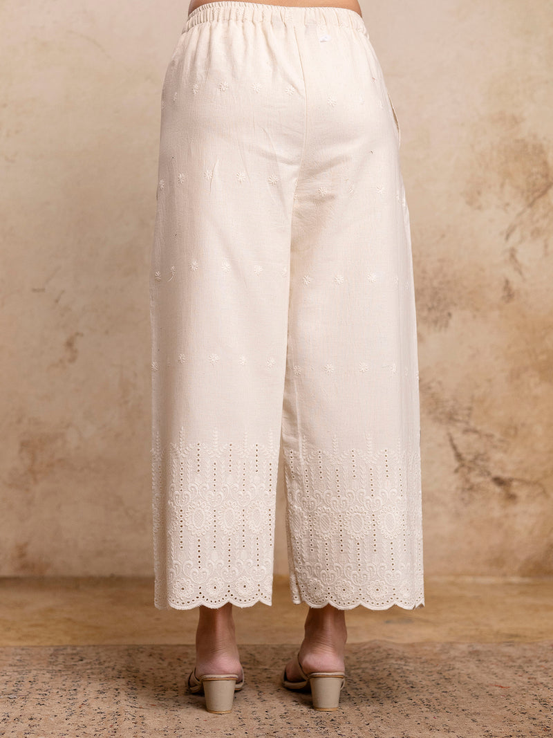 Women’s Cotton Embroidered Wide-Leg Palazzos | Soft, Breathable & Elegant