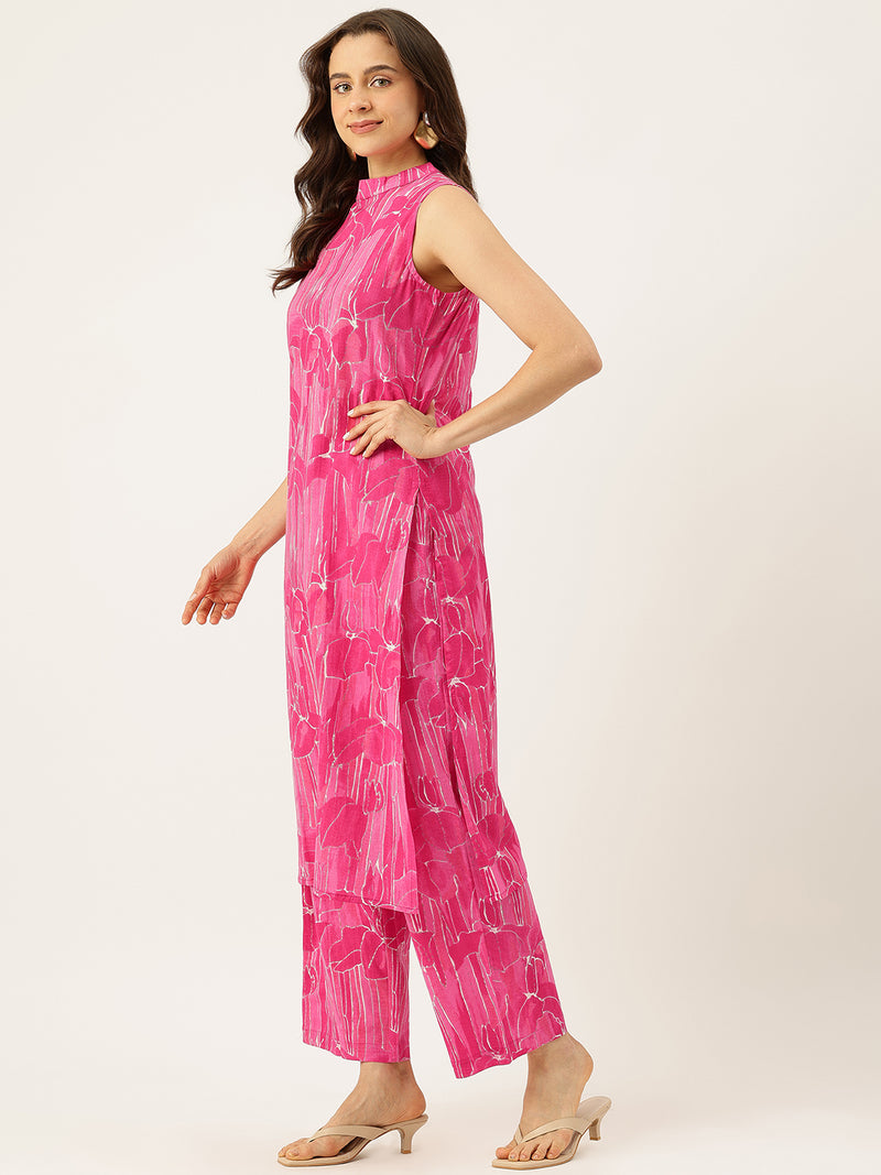 Floral Sleeveless Cotton Co-Ord Set with Choker Neckline – Pure Cotton | Sizes S–XXL