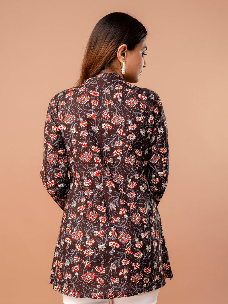 Top – Mandarin Collar, 3/4 Sleeves, Flattering Fit (Sizes S–XXL)