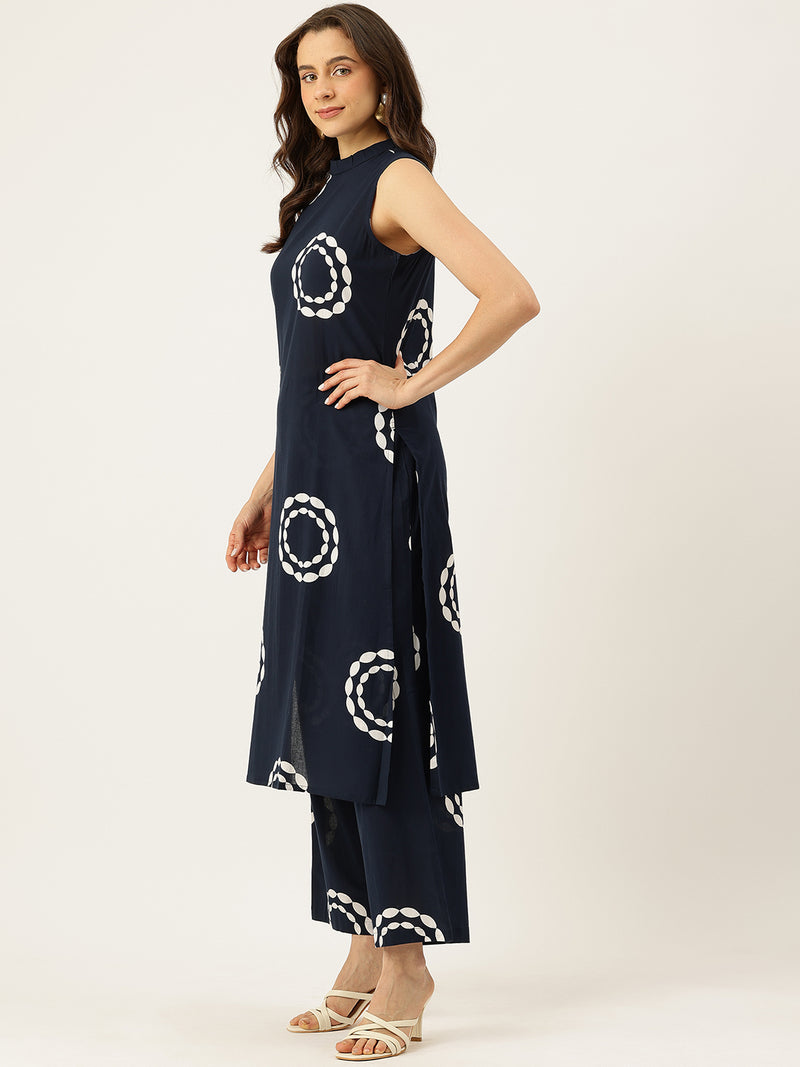 Floral Sleeveless Cotton Co-Ord Set with Choker Neckline – Pure Cotton | Sizes S–XXL