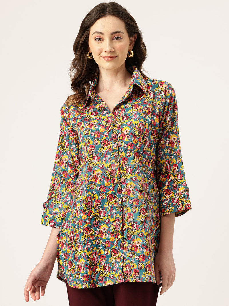 Versatile Collared Shirt with 3/4 Sleeves for Women – Elegant & Casual